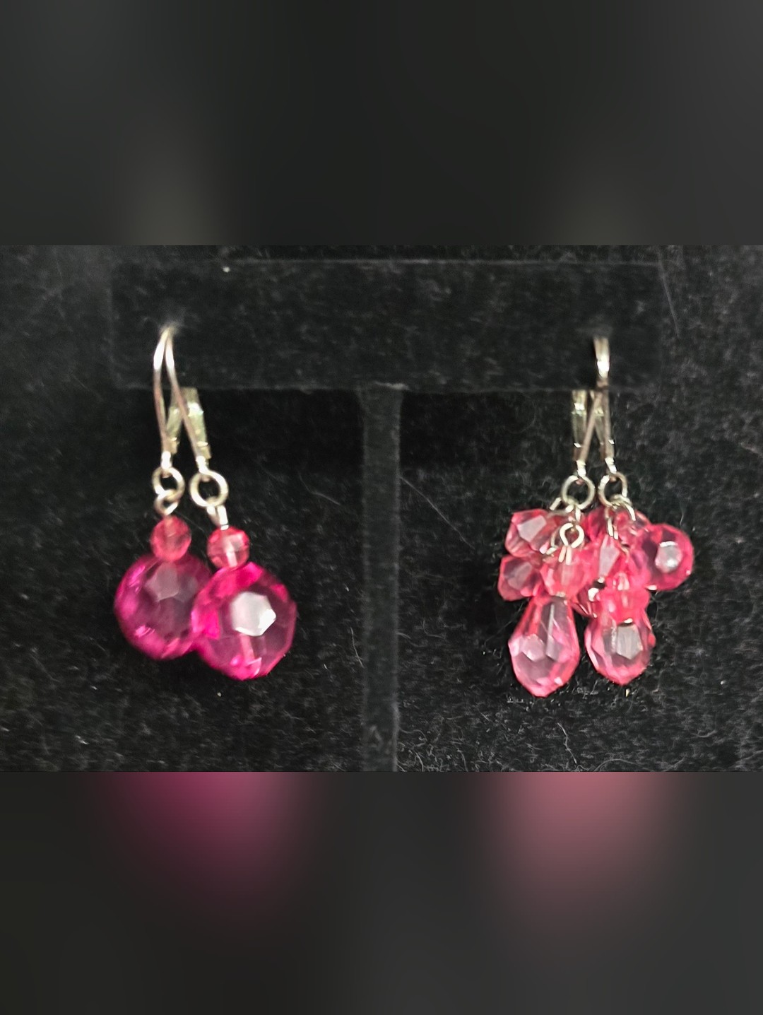 2 Pr Pink Crystal Drop Earrings - Women Jewelry